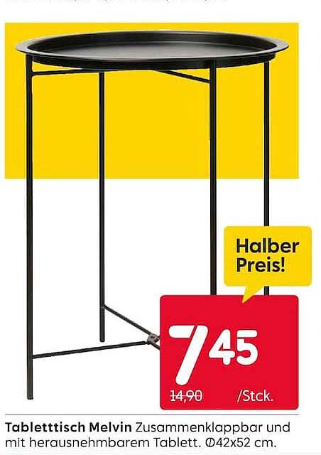 Tabletttisch Melvin Zusammenklappbar und mit herausnehmbarem Tablett. Ø42x52 cm.