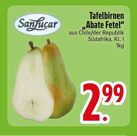 Tafelbirnen "Abate Fetel" aus Chile/der Republik Südafrika, Kl. I 1kg