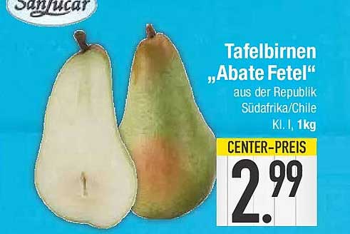 Tafelbirnen „Abate Fetel“ aus der Republik Südafrika/Chile Kl. I, 1 kg