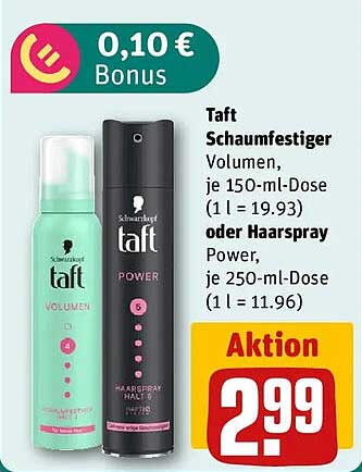 Taft Schaumfestiger Volumen, je 150-ml-Dose (1 l = 19.93) oder Haarspray Power, je 250-ml-Dose (1 l = 11.96)