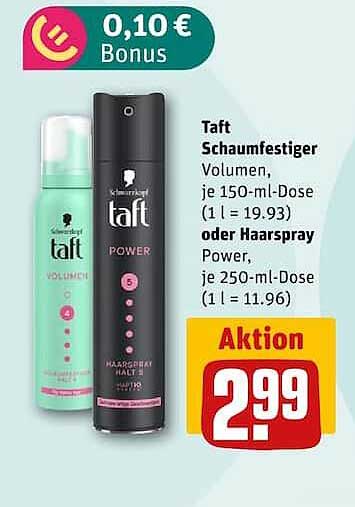 Taft Schaumfestiger Volumen, je 150-ml-Dose oder Haarspray Power, je 250-ml-Dose