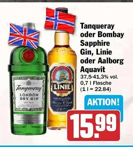 Tanqueray oder Bombay Sapphire Gin, Linie oder Aalborg Aquavit