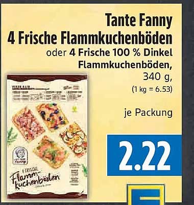 Tante Fanny 4 Frische Flammkuchenböden oder 4 Frische 100 % Dinkel Flammkuchenböden, 340 g, (1 kg = 6.53) je Packung