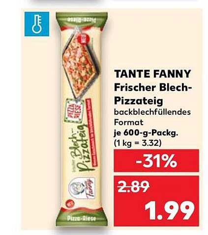 TANTE FANNY Frischer Blech-Pizzateig backblechfüllendes Format je 600-g-Packg. (1 kg = 3.32)