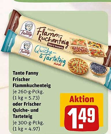 Tante Fanny Frischer Flammkuchenteig oder Frischer Quiche- und Tarteteig