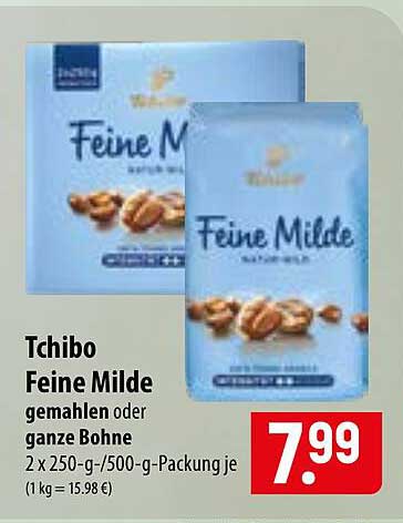 Tchibo Feine Milde gemahlen oder ganze Bohne 2 x 250-g-/500-g-Packung je