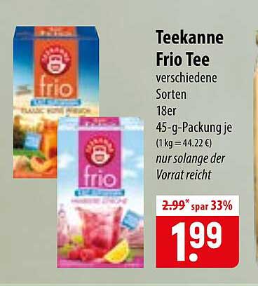 Teekanne Frio Tee verschiedene Sorten 18er 45-g-Packung je (1 kg = 44.22 €) nur solange der Vorrat reicht