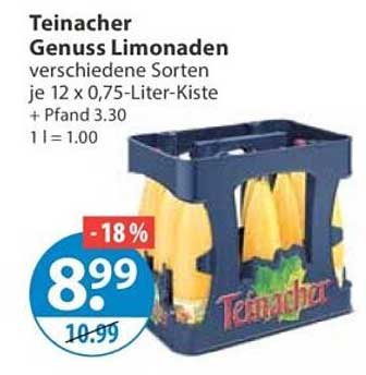 Teinacher Genuss Limonaden verschiedene Sorten je 12 x 0,75-Liter-Kiste + Pfand 3.30 1 l = 1.00