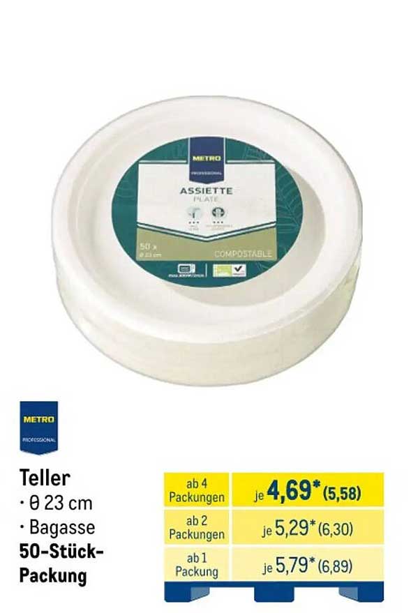 Teller • Ø 23 cm • Bagasse 50-Stück-Packung