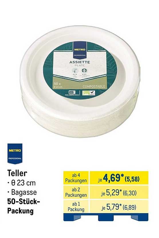 Teller • Ø 23 cm • Bagasse 50-Stück-Packung