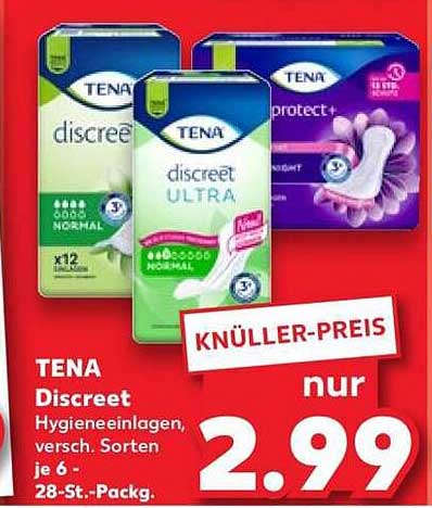 TENA Discreet Hygieneeinlagen, versch. Sorten je 6.- 28-St.-Packg.