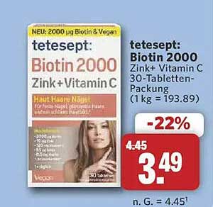 tetesept: Biotin 2000 Zink + Vitamin C 30-Tabletten-Packung (1 kg = 193.89)