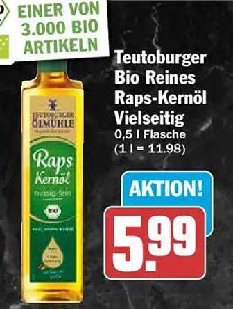 Teutoburger Bio Reines Raps-Kernöl Vielseitig 0,5 l Flasche
