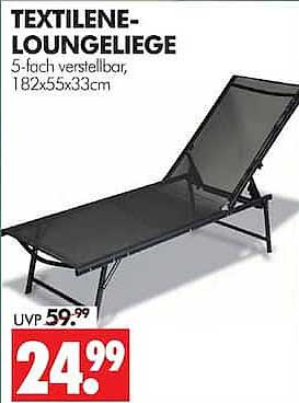 TEXTILENE-LOUNGELIEGE 5-fach verstellbar, 182x55x33cm
