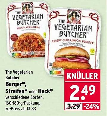 The Vegetarian Butcher Burger* Streifen* oder Hack* verschiedene Sorten, 160-180-g-Packung, kg-Preis ab 13,83