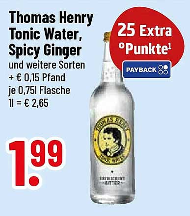 Thomas Henry Tonic Water, Spicy Ginger und weitere Sorten