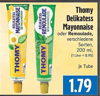 Thomy Delikatess Mayonnaise oder Remoulade, verschiedene Sorten, 200 ml, je Tube