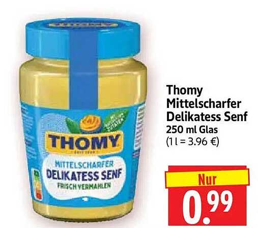 Thomy Mittelscharfer Delikatess Senf 250 ml Glas (1 l = 3.96 €)