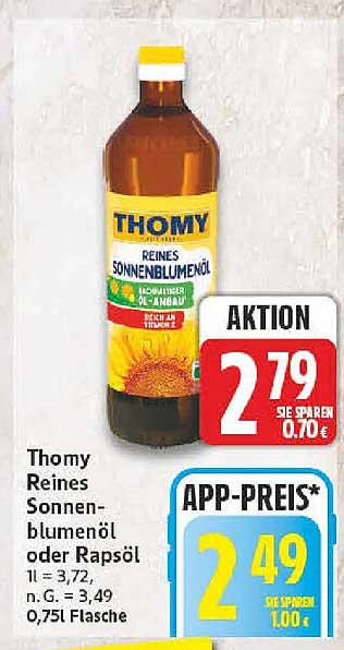Thomy Reines Sonnenblumenöl oder Rapsöl 0,75 l Flasche