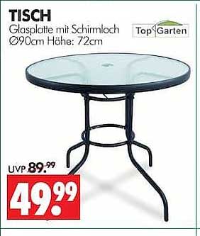 TISCH Glasplatte mit Schirmloch Ø90cm Höhe: 72cm