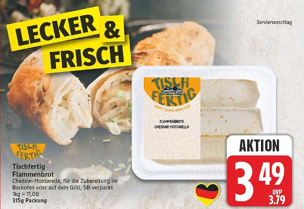 Tischfertig Flammenbrot Cheddar-Mozzarella, für die Zubereitung im Backofen oder auf dem Grill, SB-verpackt
