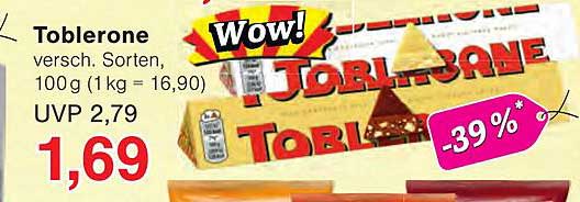 Toblerone versch. Sorten, 100 g (1 kg = 16,90)