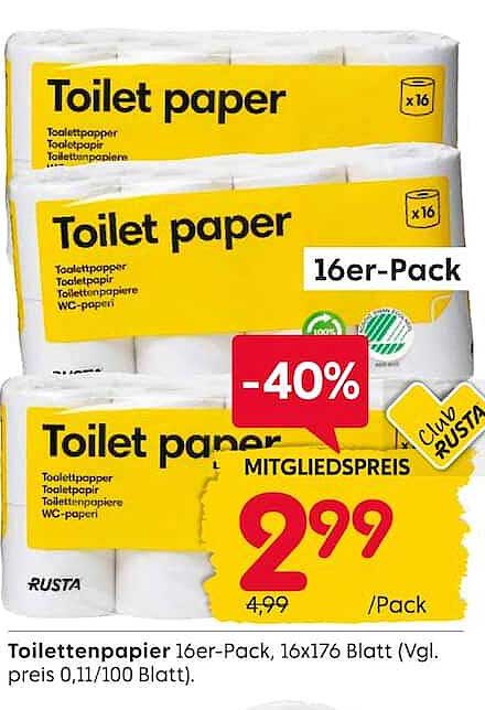 Toilettenpapier 16er-Pack, 16x176 Blatt (Vgl. preis 0,11/100 Blatt).