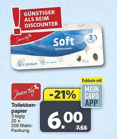 Toilettenpapier 3-lagig 20 x 220-Blatt-Packung
