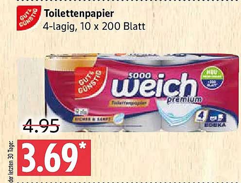 Toilettenpapier 4-lagig, 10 x 200 Blatt