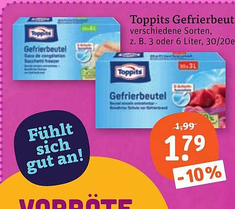 Toppits Gefrierbeutel verschiedene Sorten, z. B. 3 oder 6 Liter, 30/20e