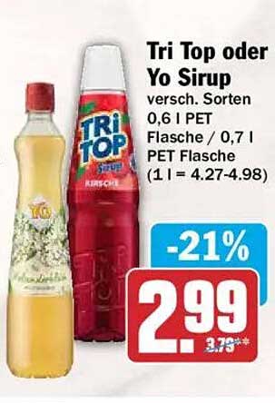 Tri Top oder Yo Sirup versch. Sorten 0,6 l PET Flasche / 0,7 l PET Flasche (1 l = 4.27-4.98)