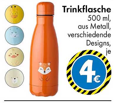 Trinkflasche 500 ml, aus Metall, verschiedene Designs, je