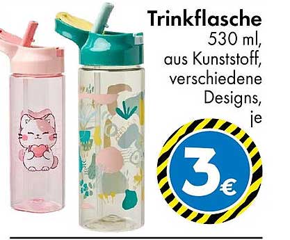Trinkflasche 530 ml, aus Kunststoff, verschiedene Designs, je