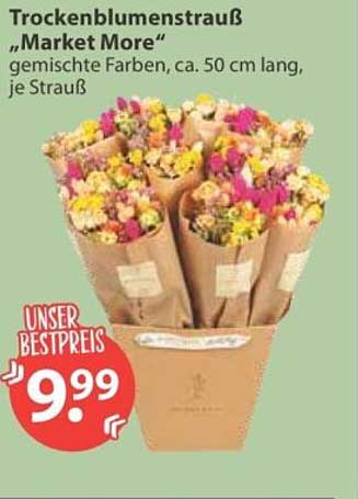 Trockenblumenstrauß „Market More“ gemischte Farben, ca. 50 cm lang, je Strauß