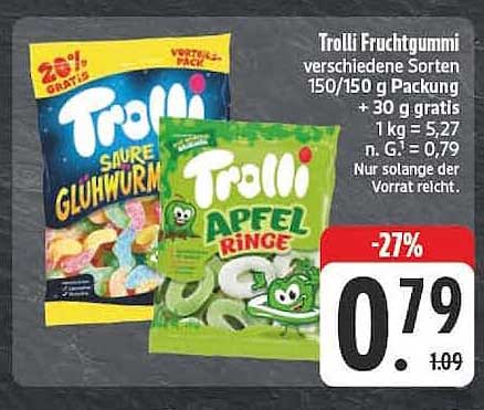 Trolli Fruchtgummi verschiedene Sorten 150/150 g Packung + 30 g gratis