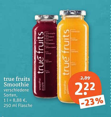 true fruits Smoothie verschiedene Sorten, 1 l = 8,88 €, 250 ml Flasche