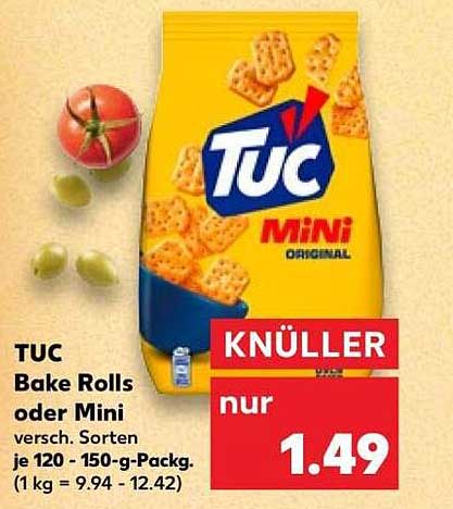 TUC Bake Rolls oder Mini versch. Sorten je 120 - 150-g-Packg. (1 kg = 9.94 - 12.42)