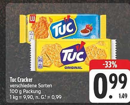 Tuc Cracker verschiedene Sorten 100 g Packung 1 kg = 9,90