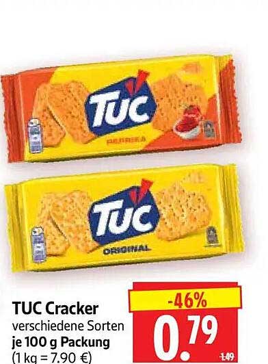 TUC Cracker verschiedene Sorten je 100 g Packung (1 kg = 7.90 €)