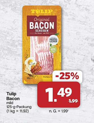 Tulip Bacon mild 125-g-Packung (1 kg = 11.92)