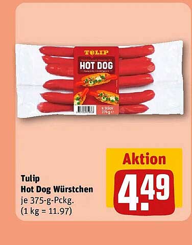 Tulip Hot Dog Würstchen je 375-g-Packg. (1 kg = 11.97)