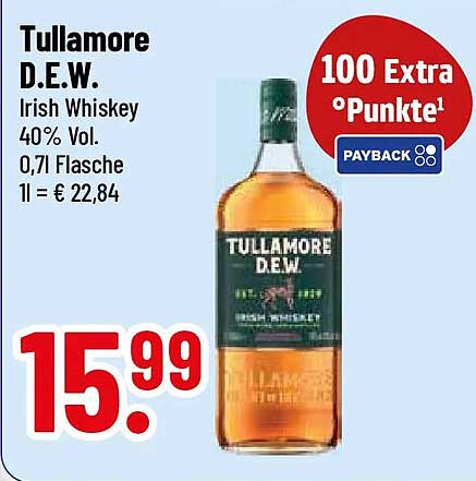 Tullamore D.E.W. Irish Whiskey 40% Vol. 0,7l Flasche 1l = € 22,84