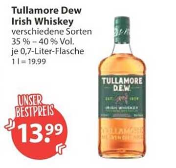 Tullamore Dew Irish Whiskey verschiedene Sorten 35 % – 40 % Vol. je 0,7-Liter-Flasche 1 l = 19.99