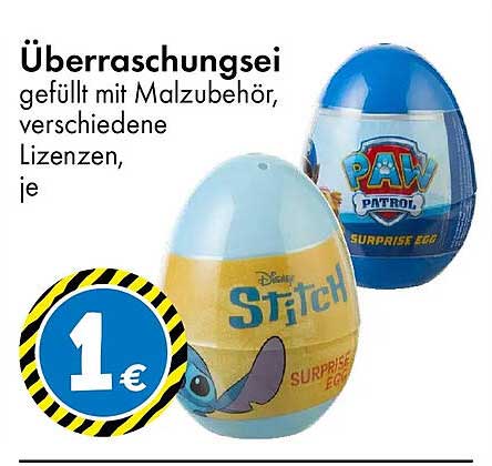 Überraschungsei gefüllt mit Malzubehör, verschiedene Lizenzen, je