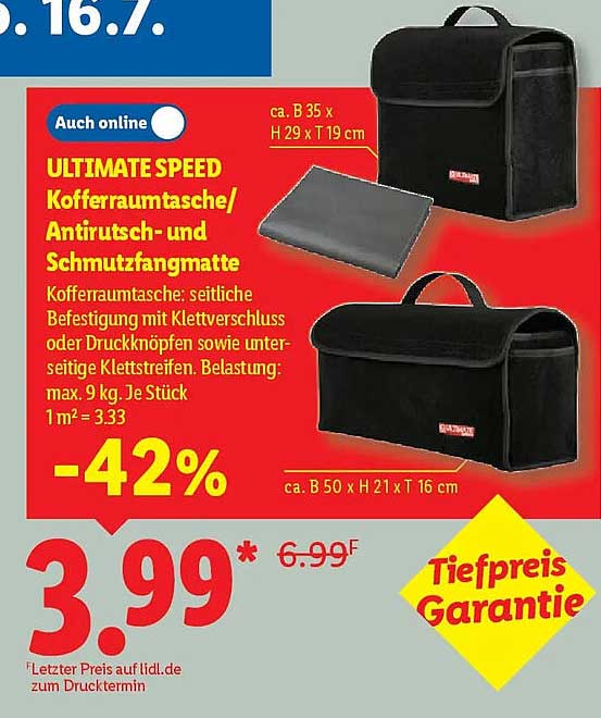 ULTIMATE SPEED Kofferraumtasche/ Antirutsch- und Schmutzfangmatte