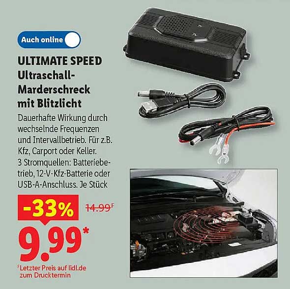 ULTIMATE SPEED Ultraschall-Marderschreck mit Blitzlicht