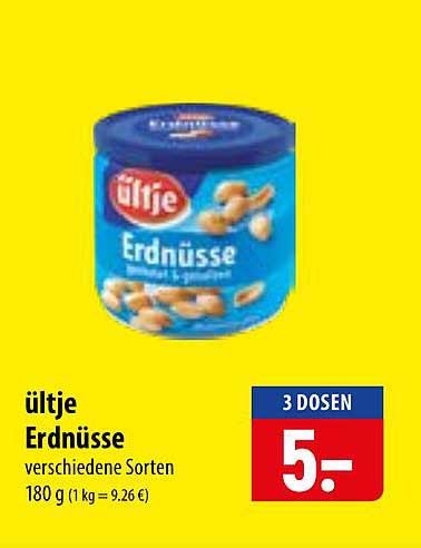 ültje Erdnüsse verschiedene Sorten 180 g (1 kg = 9,26 €)