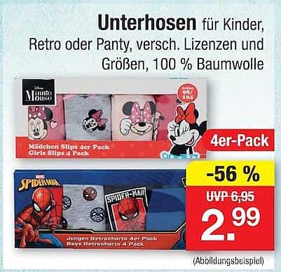 Unterhosen für Kinder, Retro oder Panty, versch. Lizenzen und Größen, 100 % Baumwolle