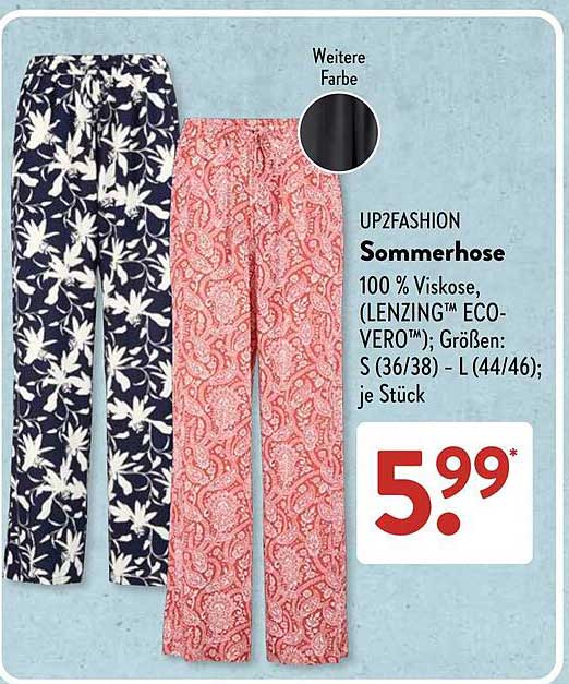 UP2FASHION Sommerhose 100 % Viskose, (LENZING™ ECO-VERO™); Größen: S (36/38) - L (44/46); je Stück