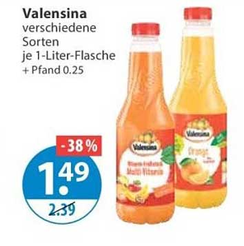 Valensina verschiedene Sorten je 1-Liter-Flasche + Pfand 0.25